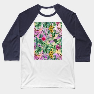 Cute tropical floral leaves botanical illustration, tropical plants,leaves and flowers, pink purple leaves pattern Baseball T-Shirt